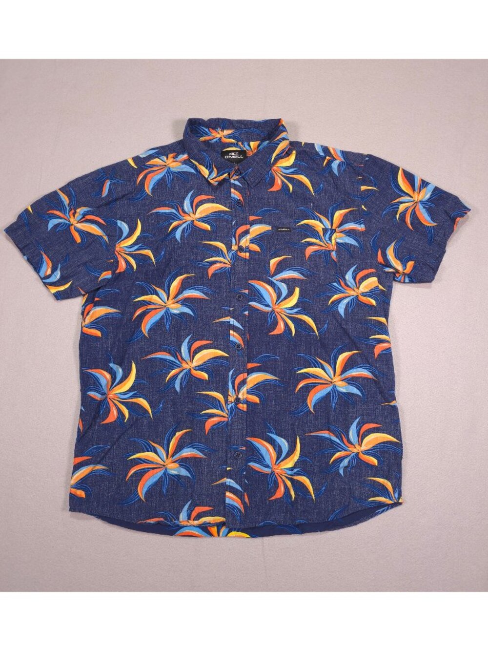 O'Neill Men's M Navy Tropical Floral Rayon Organic Cotton Button Up Shirt